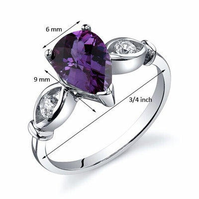 Alexandrite Ring Sterling Silver Pear Shape 1.75 Carats