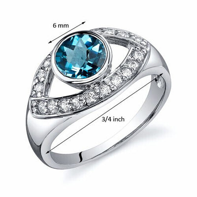 Swiss Blue Topaz Ring Sterling Silver Round Shape 1 Carats