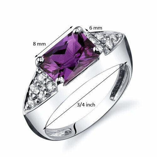 Alexandrite Ring Sterling Silver Radiant Shape 2 Carats