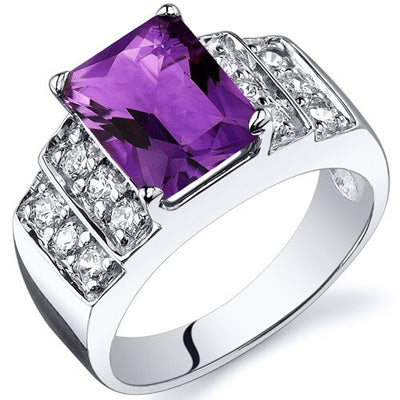 Amethyst Ring Sterling Silver Radiant Shape 2 Carats