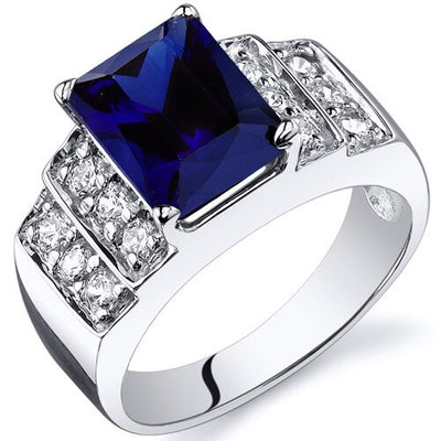 Blue Sapphire Ring Sterling Silver Radiant Shape 3 Carats