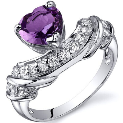 Amethyst Ring Sterling Silver Heart Shape 1 Carats