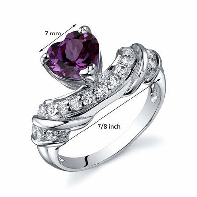 Alexandrite Ring Sterling Silver Heart Shape 1.75 Carats