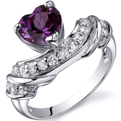 Alexandrite Ring Sterling Silver Heart Shape 1.75 Carats