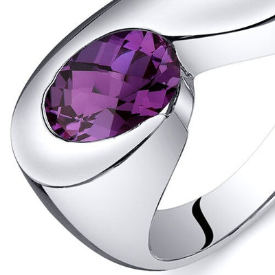 Alexandrite Ring Sterling Silver Oval Shape 1.75 Carats