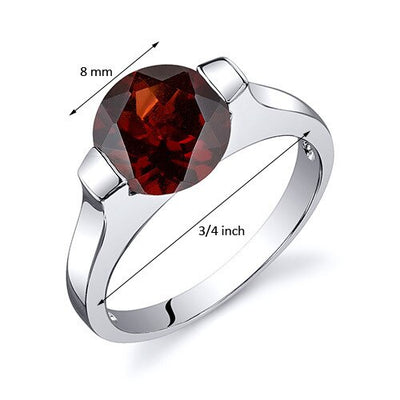 Garnet Ring Sterling Silver Round Shape 2.5 Carats