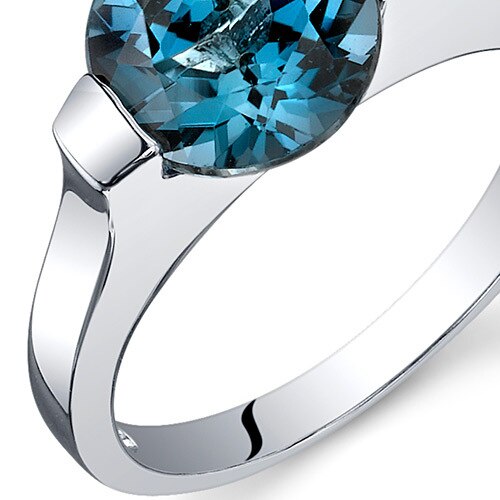 London Blue Topaz Ring Sterling Silver Round Shape 2.25 Carats