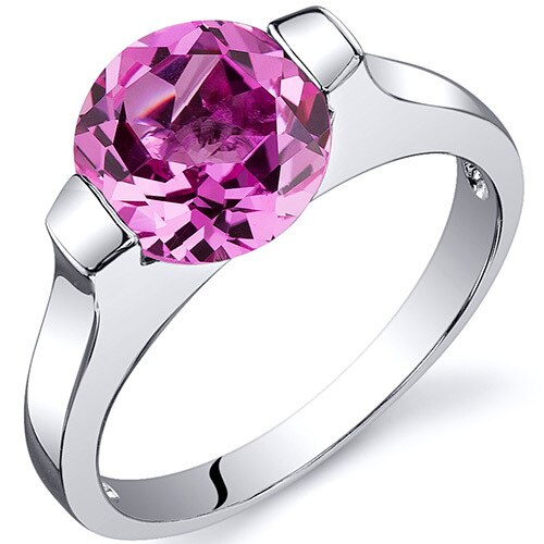 Pink Sapphire Ring Sterling Silver Round Shape 2.75 Carats