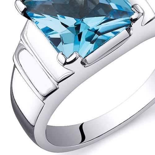 Swiss Blue Topaz Ring Sterling Silver Princess Shape 2.75 Cts