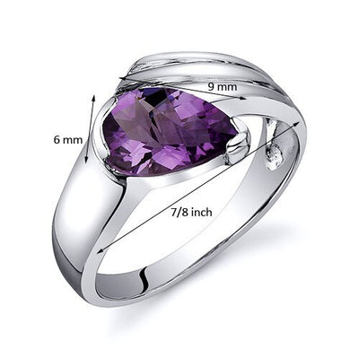 Amethyst Ring Sterling Silver Pear Shape 1 Carats