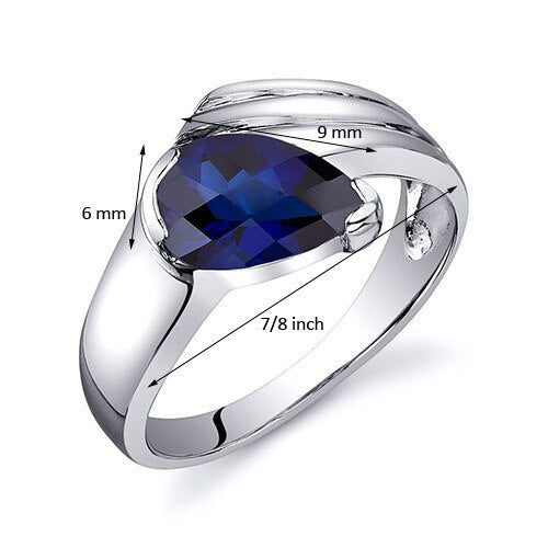 Blue Sapphire Ring Sterling Silver Pear Shape 1.75 Carats
