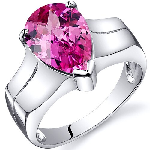 Pink Sapphire Ring Sterling Silver Pear Shape 3.75 Carats