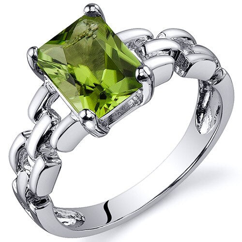 Peridot Ring Sterling Silver Radiant Shape 1.5 Carats