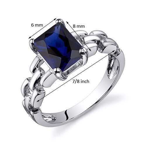 Blue Sapphire Ring Sterling Silver Radiant Shape 2 Carats