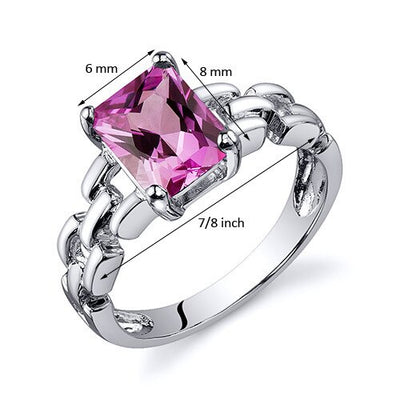 Pink Sapphire Ring Sterling Silver Radiant Shape 2 Carats