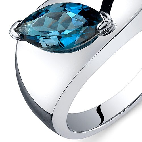 London Blue Topaz Ring Sterling Silver Marquise Shape 1 Carats