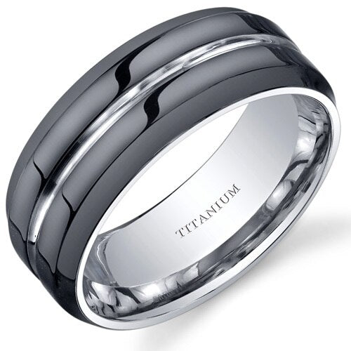 Modern Style 8mm Black Titanium Mens Ring Sizes to 13