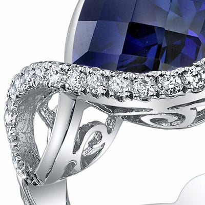Blue Sapphire Ring Sterling Silver Heart Shape 4 Carats