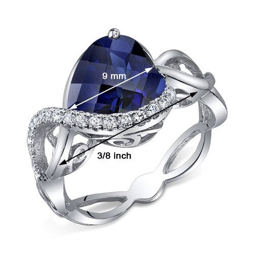 Blue Sapphire Ring Sterling Silver Heart Shape 4 Carats