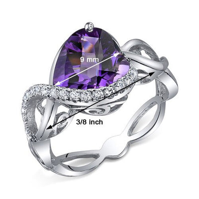 Amethyst Ring Sterling Silver Heart Shape 3 Carats