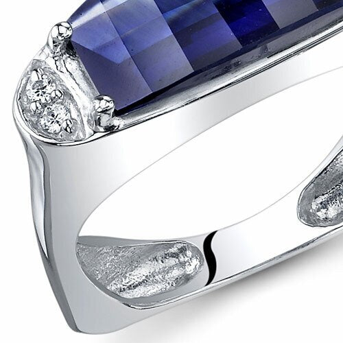 Blue Sapphire Ring Sterling Silver Barrel Cut 3 Carats