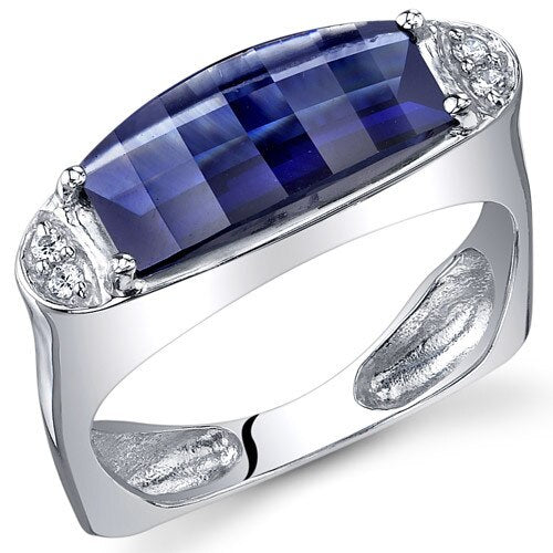 Blue Sapphire Ring Sterling Silver Barrel Cut 3 Carats