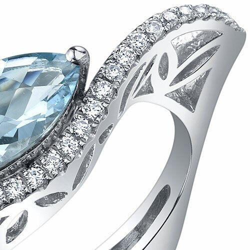 Swiss Blue Topaz Ring Sterling Silver Marquise Shape 2 Carats