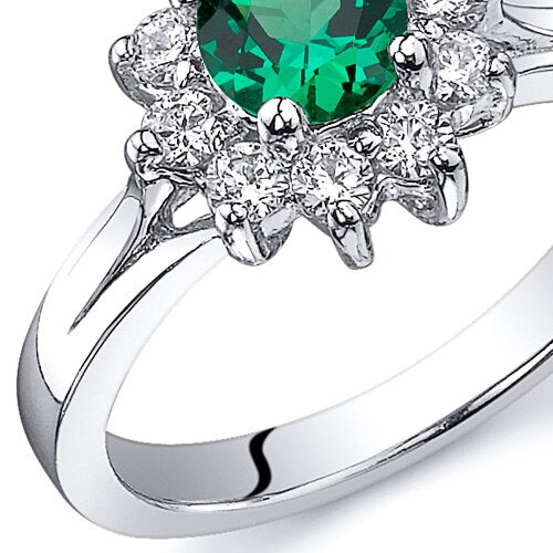 Emerald Ring Sterling Silver Round Shape 0.5 Carats