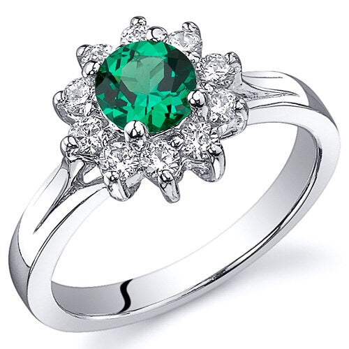 Emerald Ring Sterling Silver Round Shape 0.5 Carats