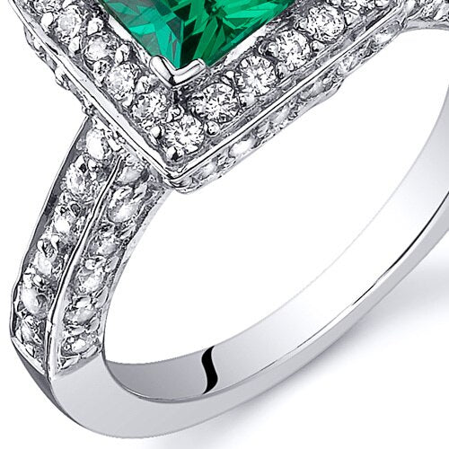 Emerald Ring Sterling Silver Princess Shape 0.75 Carats