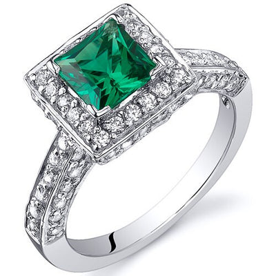 Emerald Ring Sterling Silver Princess Shape 0.75 Carats