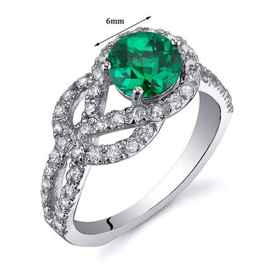 Emerald Ring Sterling Silver Round Shape 0.75 Carats