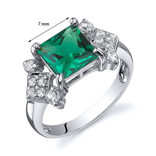 Emerald Ring Sterling Silver Princess Shape 1.5 Carats