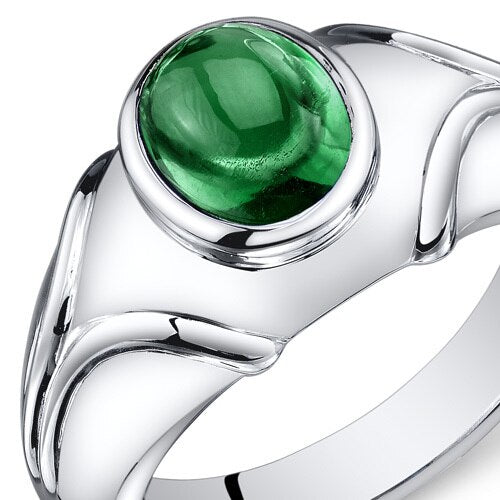 Mens 2.5 cts Emerald Sterling Silver Mens Ring Sizes 8 To 13