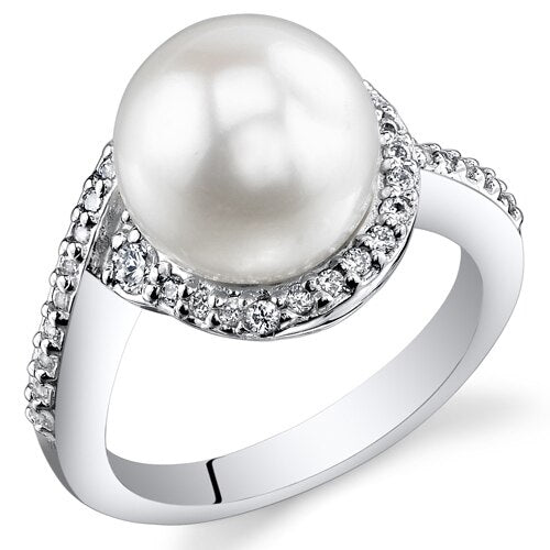 Freshwater Cultured 8.5mm White Pearl Twirl Ring Sterling Silver