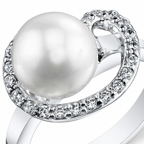 Freshwater Cultured 8.5mm White Pearl Swirled Ring Sterling Silver