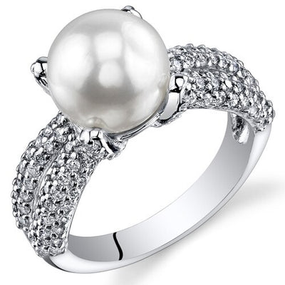 Freshwater Cultured 8.5mm White Pearl Empress Ring Sterling Silver
