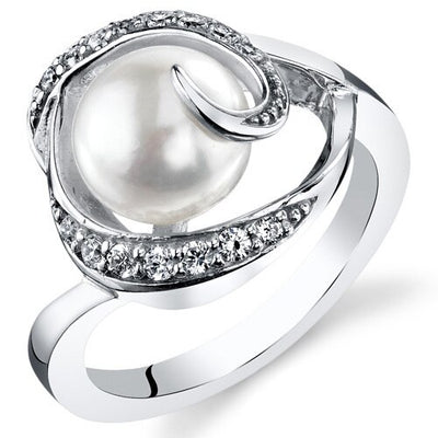 Freshwater Cultured 8.5mm White Pearl Swirl Ring Sterling Silver