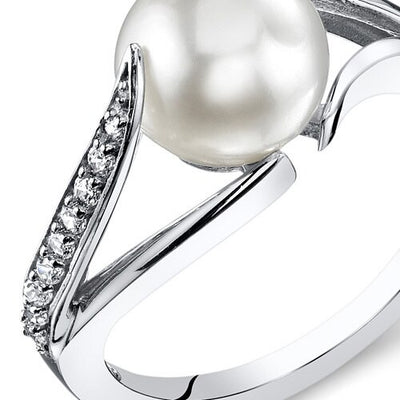 Freshwater Cultured 8mm White Pearl Cathedral Ring Sterling Silver
