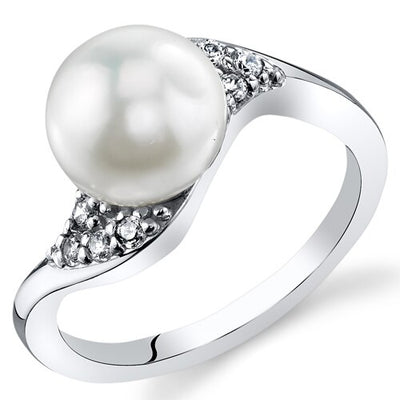Freshwater Cultured 8.5mm White Pearl Ring Sterling Silver