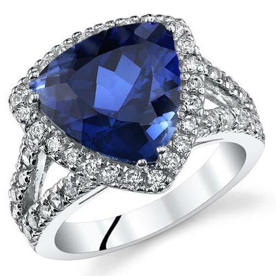 Blue Sapphire Ring Sterling Silver Triangle Shape 6 Carats