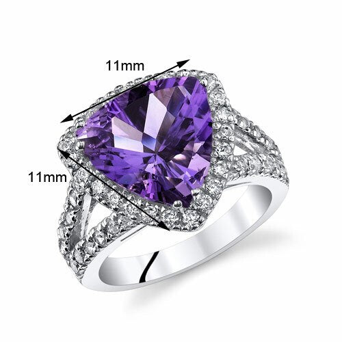 Amethyst Ring Sterling Silver Triangle Shape 3.75 Carats