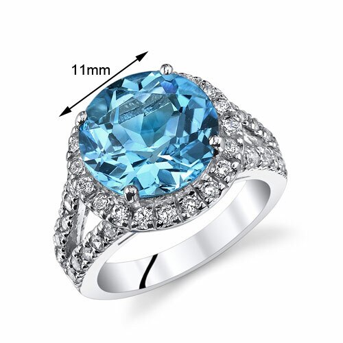 Swiss Blue Topaz Ring Sterling Silver Round Shape 5.75 Carats
