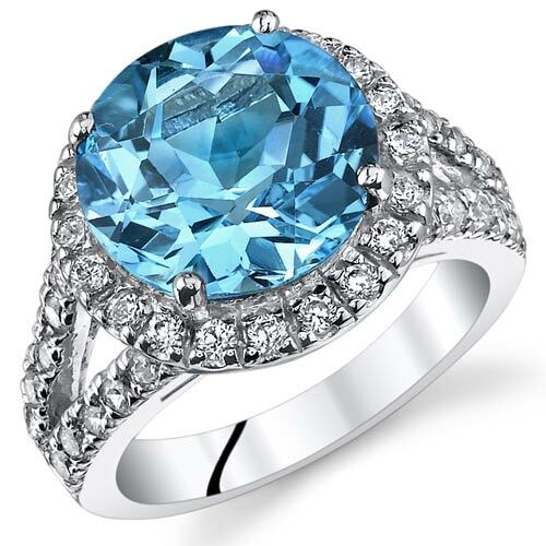 Swiss Blue Topaz Ring Sterling Silver Round Shape 5.75 Carats