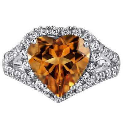 Citrine Ring Sterling Silver Heart Shape 3.75 Carats