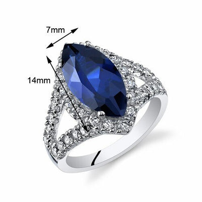 Blue Sapphire Ring Sterling Silver Marquise Shape 3.5 Carats