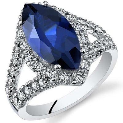 Blue Sapphire Ring Sterling Silver Marquise Shape 3.5 Carats