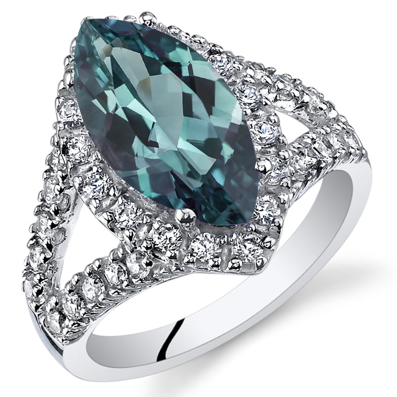 Alexandrite Ring Sterling Silver Marquise Shape 3.5 Carats