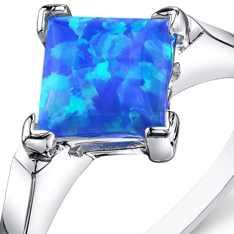 Blue Green Opal Ring Sterling Silver Princess Shape 1.5 Carats