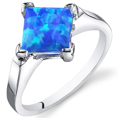Blue Green Opal Ring Sterling Silver Princess Shape 1.5 Carats